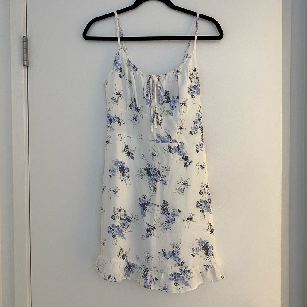 White floral mini ruffle dress